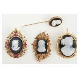 (4) Black Onyx Carved Cameos 10K & 14K Gold