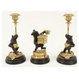 Figural Bronze Bear Candlesticks, 19th Century