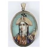 Mumtaz Mahal HP Miniature 14K Brooch, 19th C