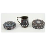 Russian Silver Enameled Pill Box, Cup, & Box 1890