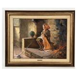 Ezio Marzi (1875-1955) Girl Knitting O/C