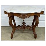Victorian Carved Mahogany Marble Top Table