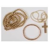 14K Bracelet, 31" Beaded Necklace & Chain w/ Cross