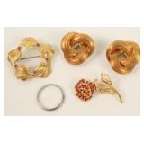 18Kt. Gold Pins, Earrings, & Ring