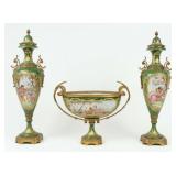 (3) Pcs. Sevres Style Hand Painted Compote & Urns