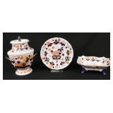 C. 1820 English Imari Ice Pail, Plate, and Dish