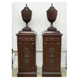 Pair George III Style Mahogany Pedestals & Urns