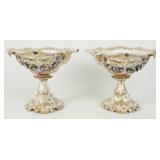 Two Meissen Compotes w/ Flowers and Gilt