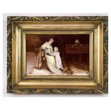Hand Painted Porcelain Plaque Lady & Child