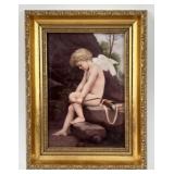 Hand Painted Porcelain Plaque of Cupid, 19th C.