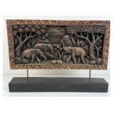Relief Carved Elephant Panel On Stand