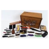 Group of Knives with Shotgun Shell Style Box