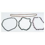 (4) Various Necklaces. Malachite, Amber, Etc.