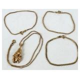 14K Yellow Gold Chains, Bracelets & Nugget Pendant