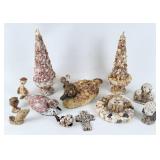 Group of Seashell Encrusted Obelisks & Animals
