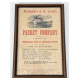 19th C. Memphis & St. Louis Packet Co. Broadside
