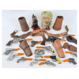 Collection of (15) Toy Pistols, Cuffs, & Engine