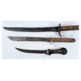 2 Confederate Style Bowie Knives & Kurdish Dagger