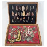 Two Cases w/ Arrowheads, Excavated Items, Etc.