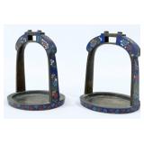 Pair 19th C. Chinese Cloisonne & Bronze Stirrups