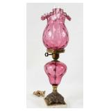 Fenton Cranberry Glass Table Lamp w/ Ruffled Shade