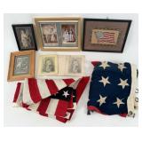 Group of Patriotic Photos, Flags, & Cloth