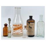 (6) Glass Bottles, Hoof Oil, WW 2 Milk Bottle, Etc