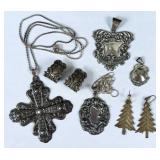 Group of Sterling Silver Jewelry, Christmas, Etc.