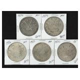 (5) 1896-1897 Mexico 8 Reales Silver Coins