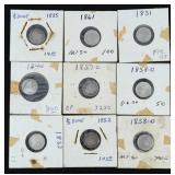 Silver Half Dimes, (8) Seated Liberty & (1) Bust