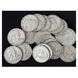 (20) Franklin 90% Silver Half Dollars