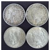 Morgan & (3) Peace 90% Silver Dollars