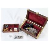 Jewelry Box w/ Contents, (7) Sterling Rings, Etc.