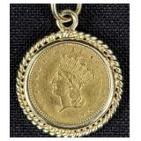 1862 Gold Dollar Coin In 14Kt Gold Bezel