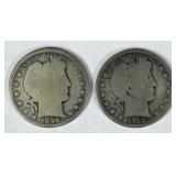 1906 O & 1912 D Barber Silver Half Dollars