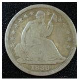 1838 Small Stars No Drapery Silver Half Dime