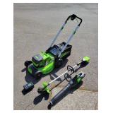 GREENWORKS 60V Lawnmower, Trimmer & Blower