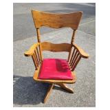 Vintage Pine Wood Swivel Office Chair