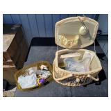 Vintage Wicker Sewing Basket with Supplies