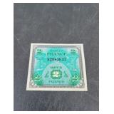 1944 French 2 Francs Banknote