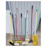 (9) Assorted Brooms, Mops & Scrappers