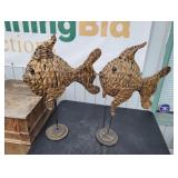 (2) Large Wicker Fish Sculptures on Stands