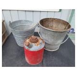 (2) Galvanized Metal Buckets & Small Gas Can