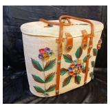 VTG XL SISAL BEACH TOTE / VTG NEEDLEPOINT PILLOWS