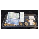 MIXED LOT / OLD POSTAGE STAMPS / FOREIGN CURRENCY
