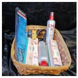 WOVEN BASKET FILLED W/ DOG SUPPLIES