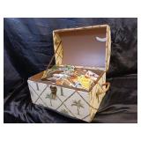 UNIQUE LINEN TRUNK FILLED W/ SPORTS TRADING CARDS