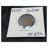 VINTAGE INDIAN HEAD PENNY / 1893 / SLABBED