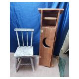 OUTHOUSE BATHROOM DECOR + VINTAGE DOLL CHAIR
