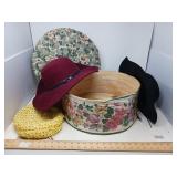 VINTAGE LOT / DECORATIVE HAT BOX W/ HATS